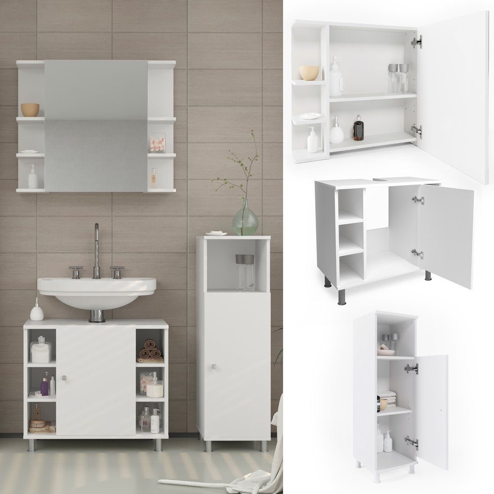 Vicco Badmöbel-Set Badezimmerset FYNN Weiß Set 2, (3-er Set, 3-St., 3-er Set)