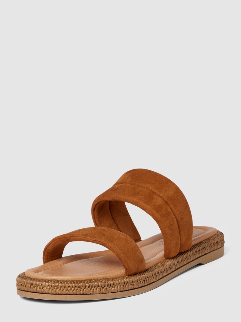 Pantoletten aus Leder mit breiten Riemen Modell 'TORI' in cognac