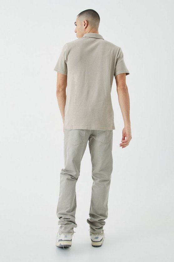 Slim-Fit Poloshirt in Waffeloptik mit 1/4 Reißverschluss