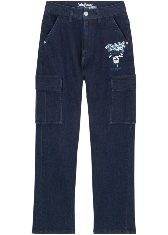 Jungen Wide Leg Cargo-Hose mit farblich abgesetztem Garn, Loose Fit
