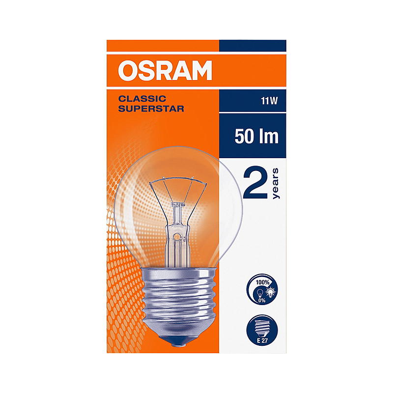 Osram Lyspære 11W E27 Classic P, Krone Osram