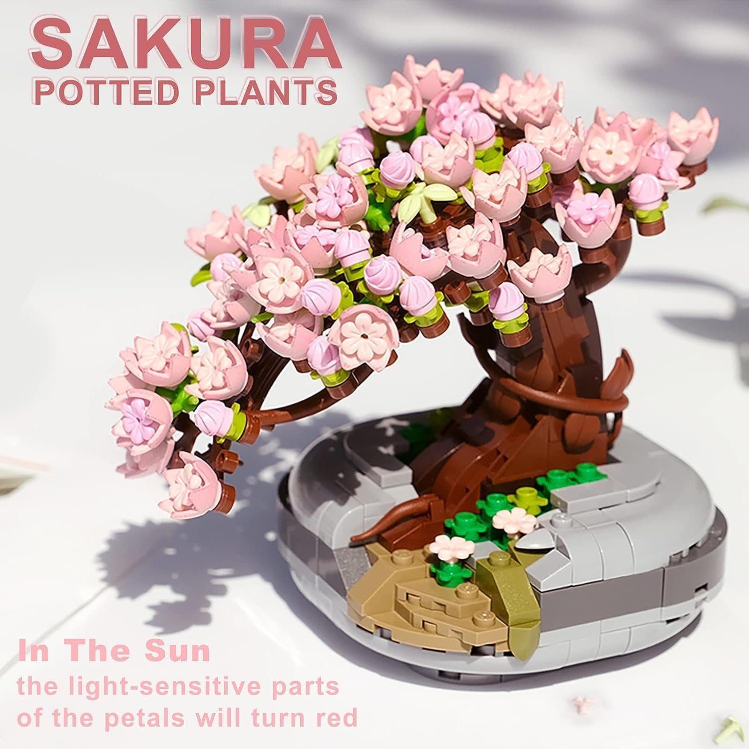 Kunstbonsai Kunstbonsai Sakura Tree Kunstpflanzen Spielbausteine Konstruktionsspi Kirschblüten, KINOMI, Nicht Kompatibel Mit Lego Baustein Geschenk