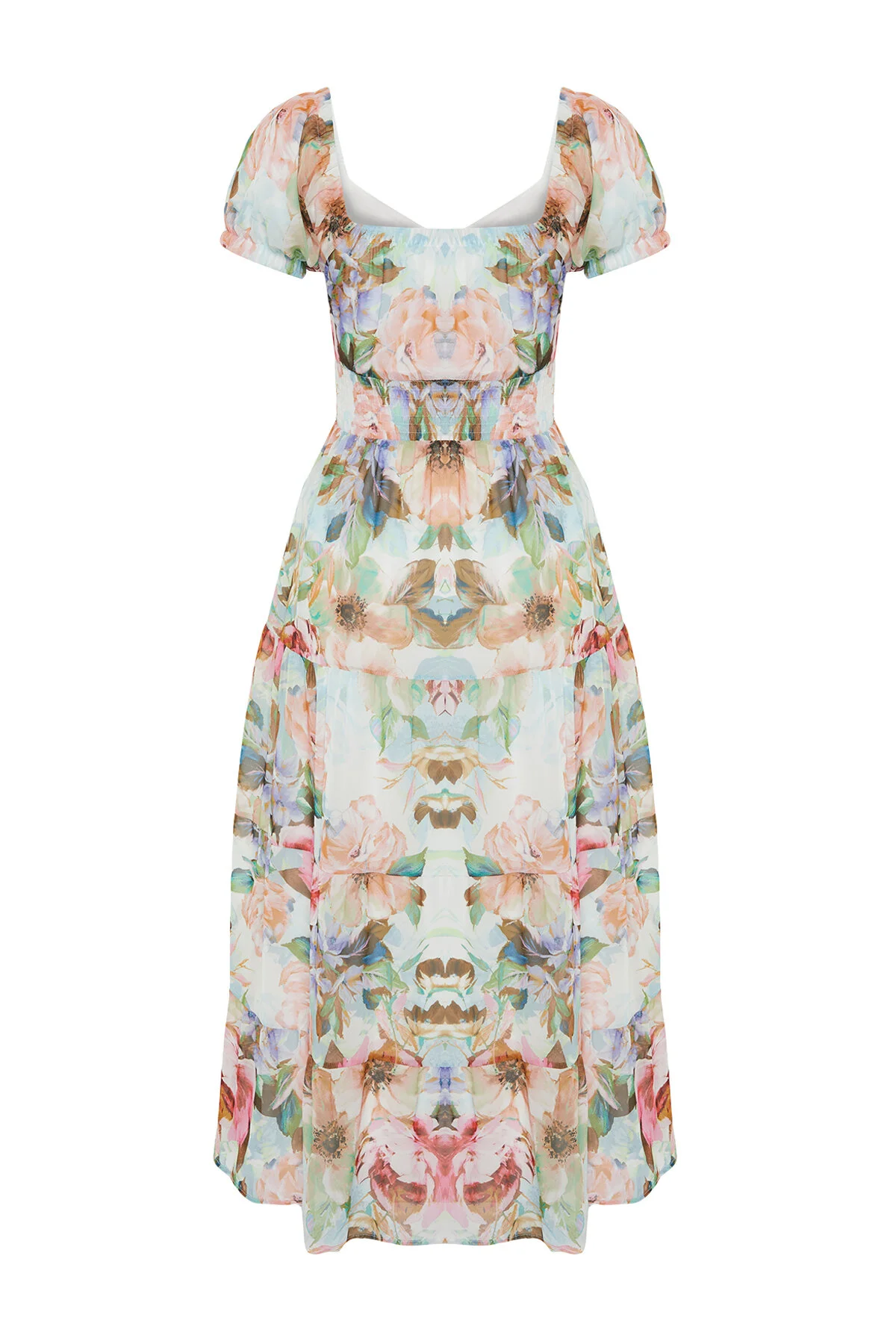 Trendyol Collection  A-Linien-Maxi-Chiffonkleid mit Gipe-Detail - Rosa Blumenmuster, gefüttert TWOSS24EL00807