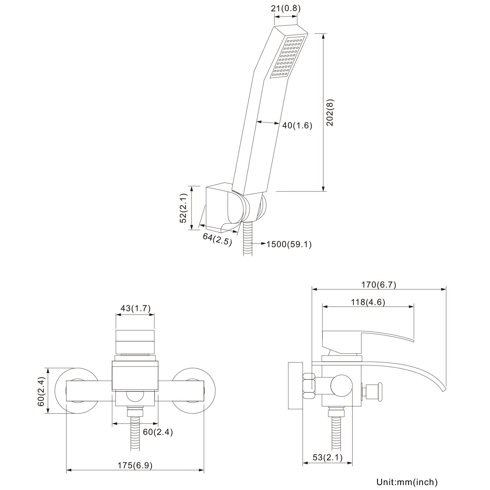 Auralum Brausegarnitur Badewannenarmatur Duschset Wannenarmatur mit Handbrause Bad Armatur, Wasserhahn Duschsystem
