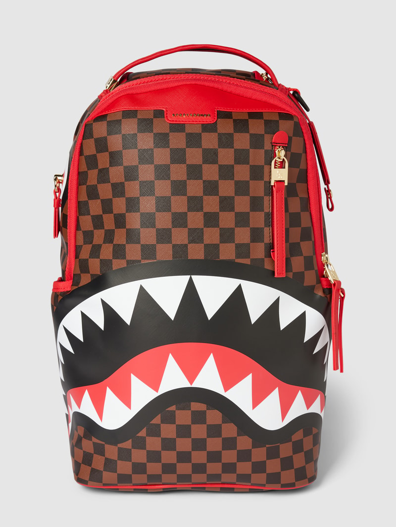 Rucksack mit Allover-Muster Modell 'RED SHARKS IN PARIS' in mittelbraun