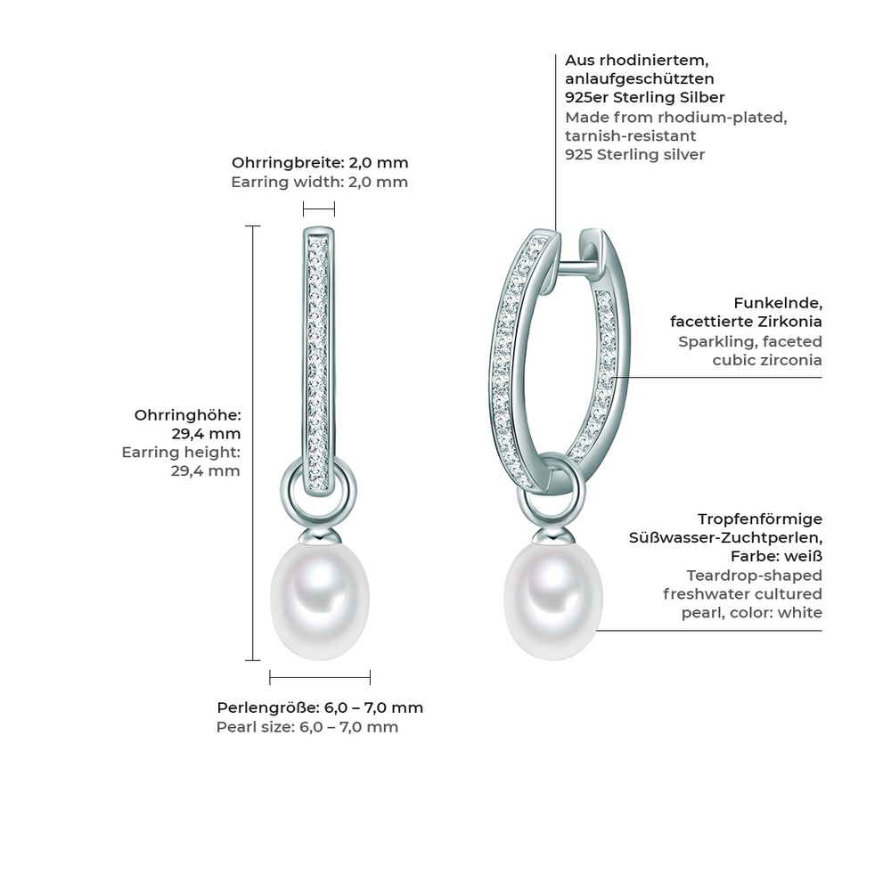 Valero Pearls Créoles en argent Argent sterling Oxyde de zirconium (CZ) Perle de culture d'eau  Boucles d'oreilles