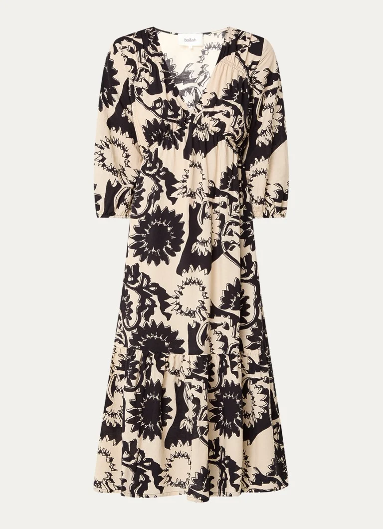 Vestido túnica midi Ferae de Ba&sh en mezcla de lino con estampado floral.