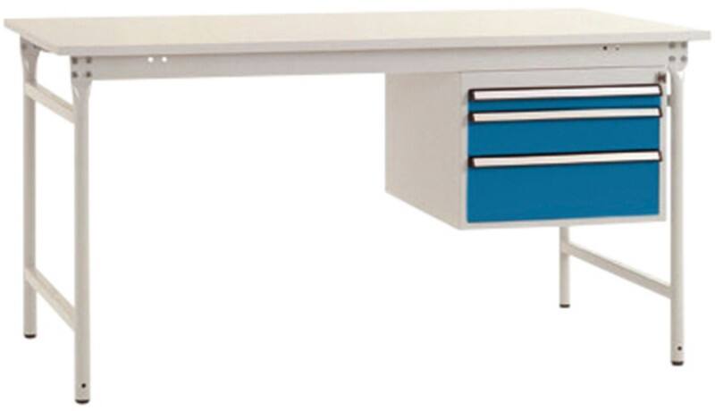 Manuflex Beistelltisch Basis 1.4 Melamin Hellgrau, Brillantblau 1.250 x 800 x 780 mm