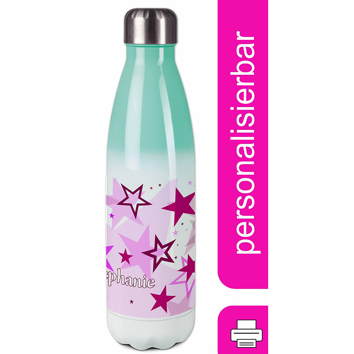 Edelstahl Kinder Thermoflasche / Trinkflasche bunt Sternenhimmel Farbe rosa Spülmaschinenfest, Auslaufsicher, Bruchfest, Doppelwandig, Für Heißgetränke geeignet, Mit Deckel, Isoliert