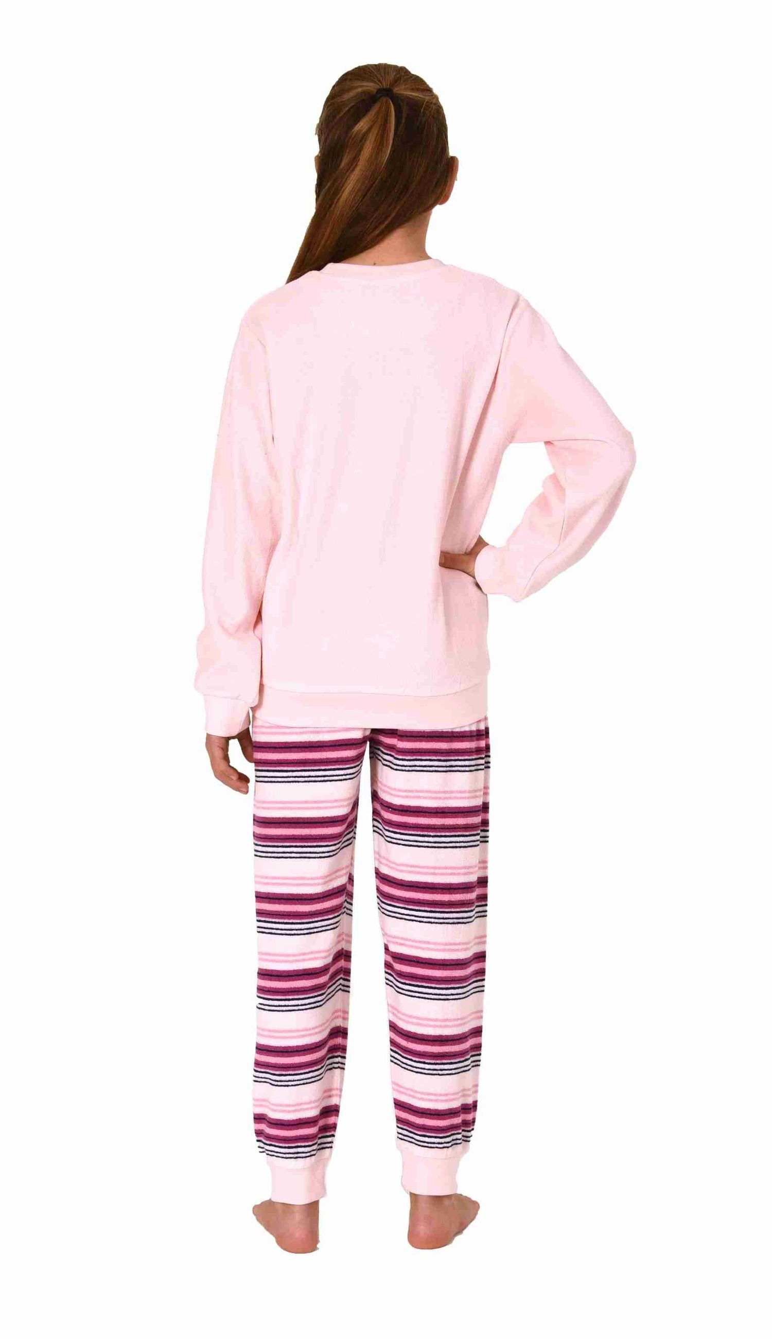 Normann Pyjama Mädchen Frottee Schlafanzug mit Bündchen + süssen Faultier Tiermotiv