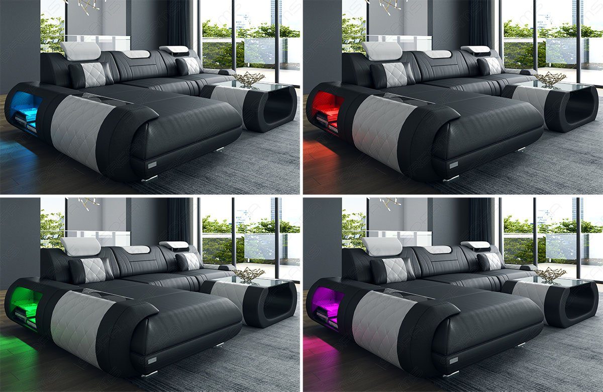 Sofa Dreams Wohnlandschaft Sofa Ledercouch Leder Rimini XXL U Form Ledersofa, Couch, mit LED, wahlweise mit Bettfunktion als Schlafsofa, Designersofa