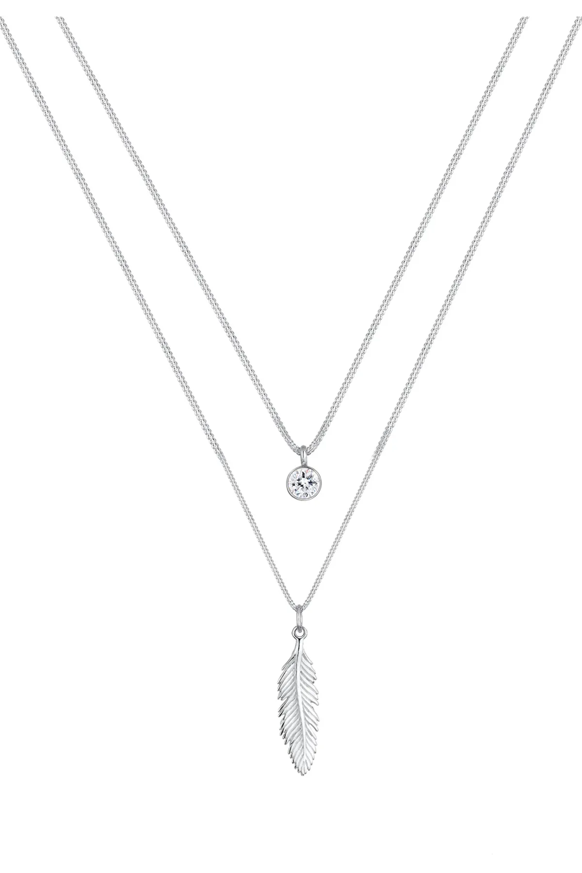 ELLI  Halskette Feder Boho Kristalle 925 Silber