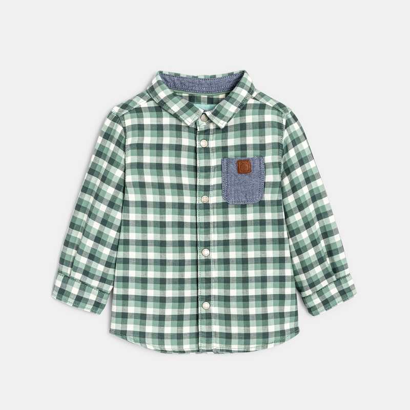 Chemise à carreaux en tubique verte bébé garçon