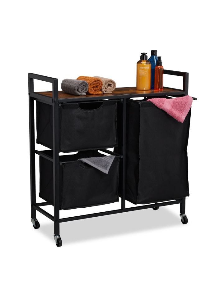 relaxdays Wäschekorbregal in Schwarz/ Braun - (B)72,5 x (H)78 x (T)30,5 cm günstig kaufen onesize