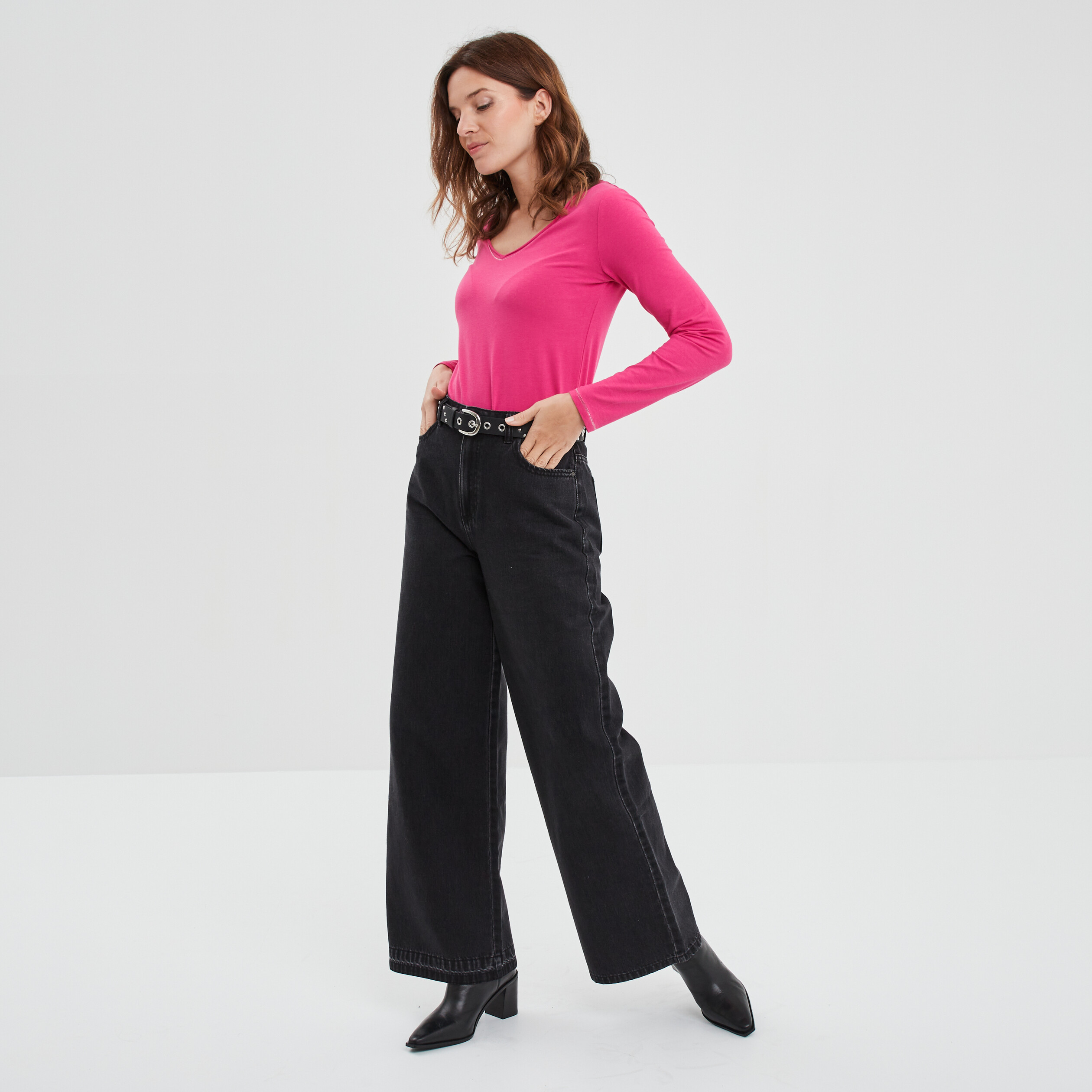 T-shirt manches longues rose fushia femme | La Halle