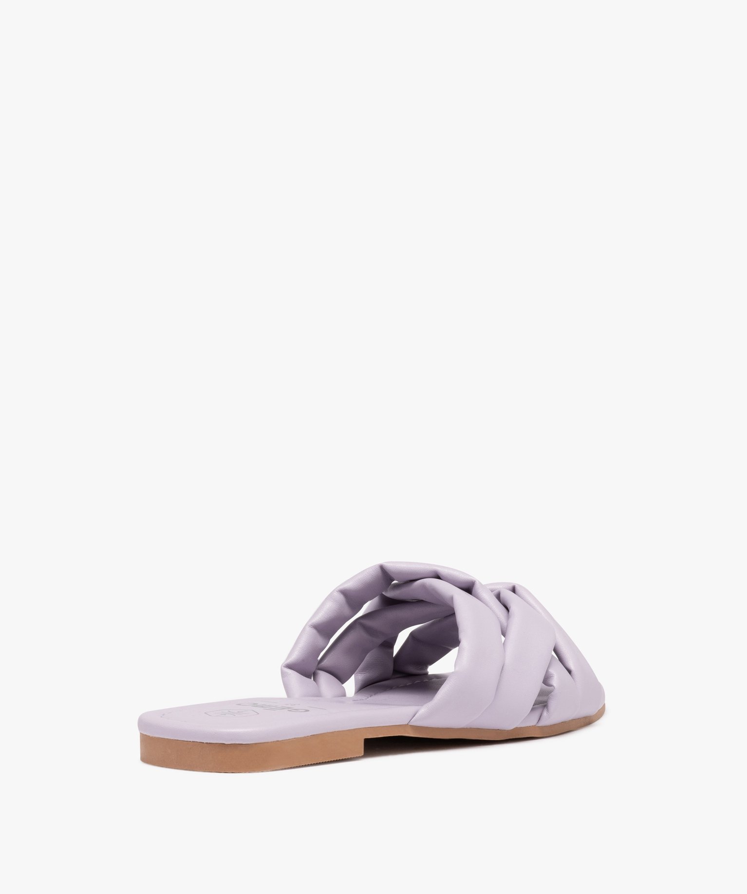 Mules femme à talon plat et brides matelassées entrecroisées violet clair | GEMO