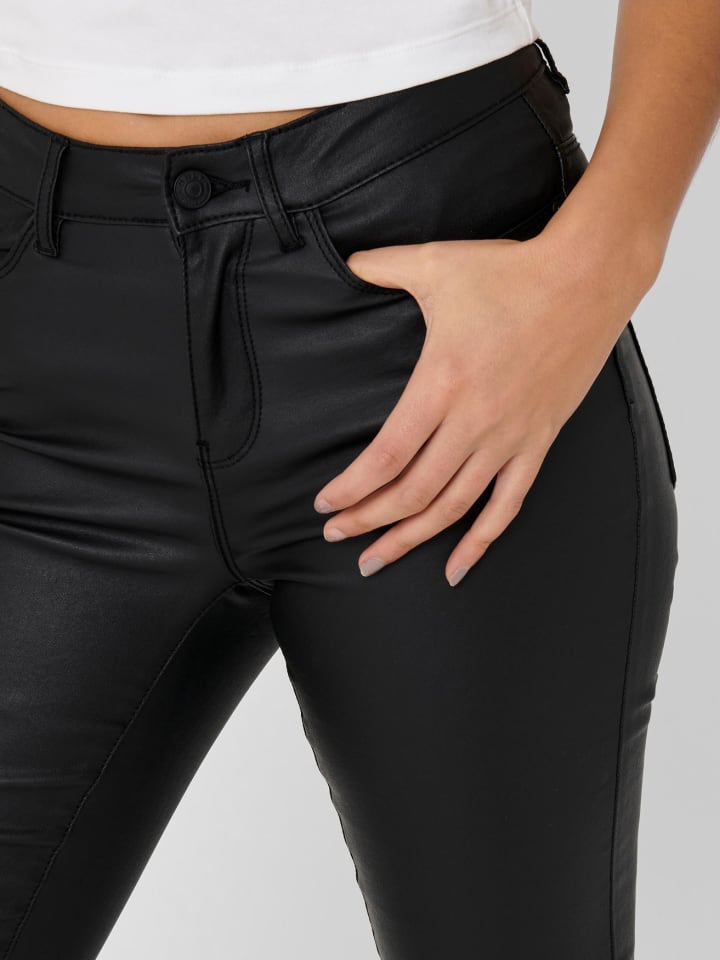 ONLY Skinny Fit Jeans PU Kunstleder Hose Mid Rise Pants Trousers ONLANNE in Schwarz günstig kaufen XS