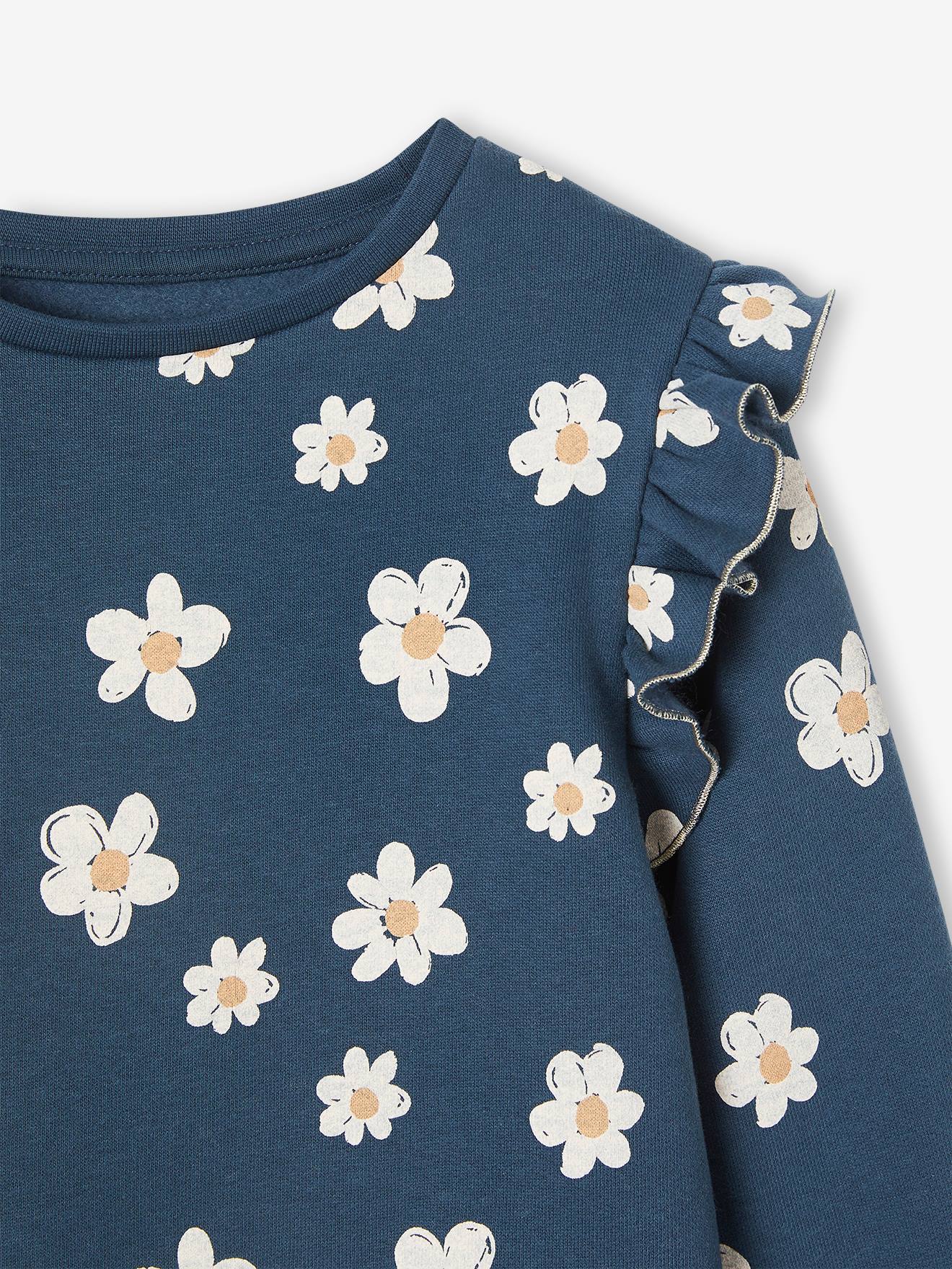 Sweat à volants fille détails fantaisie beige imprimé