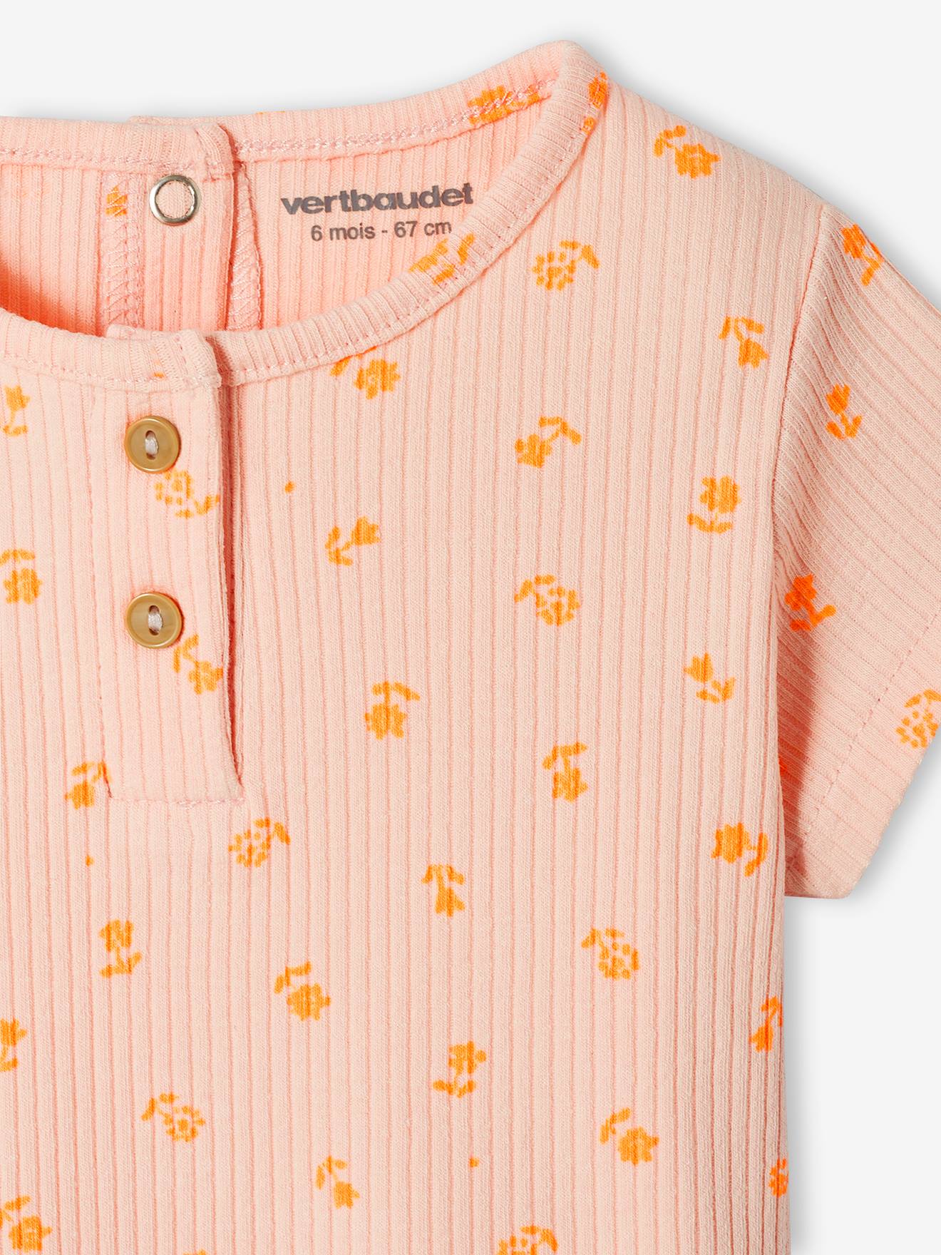 Vertbaudet Geripptes Baby T-Shirt - zartrosa