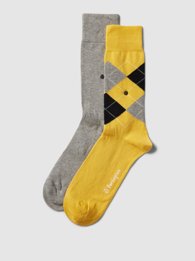 Socken mit Label-Applikation im 2er-Pack in dunkelgelb meliert