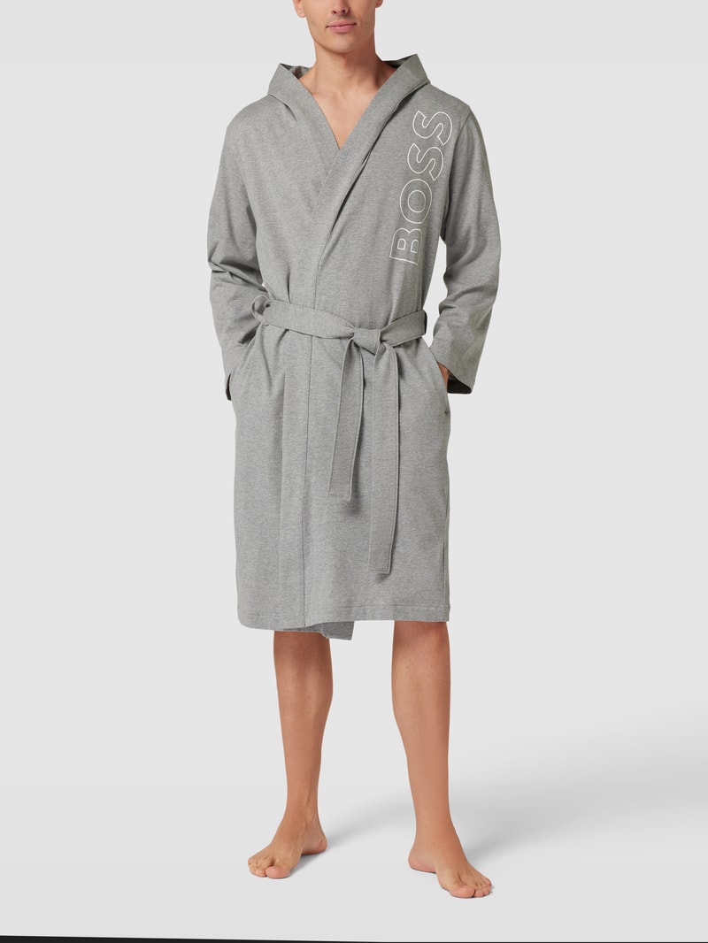 Bademantel mit Label-Print Modell 'Identity' in hellgrau