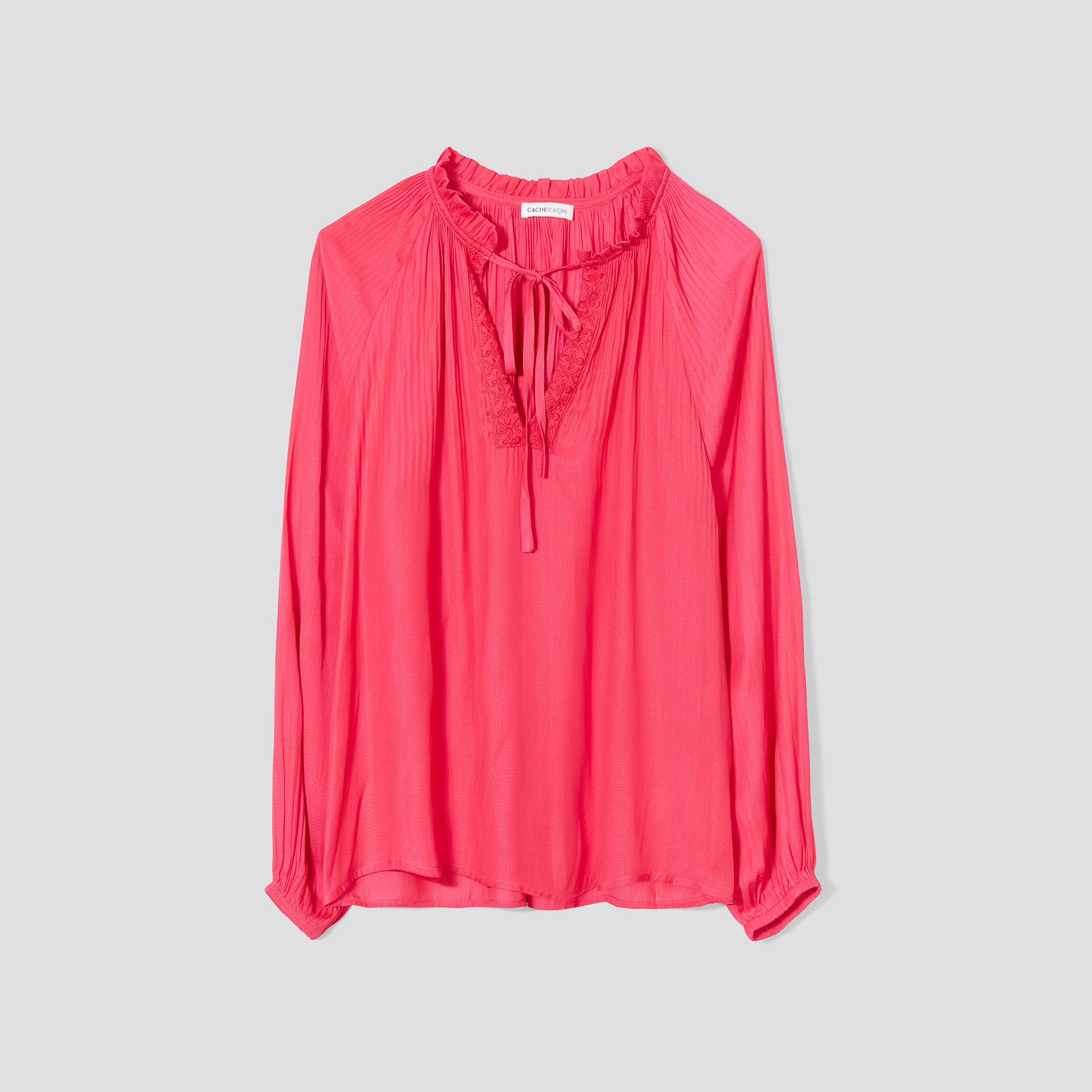 Blouse manches longues satin rose vif femme | Cache Cache