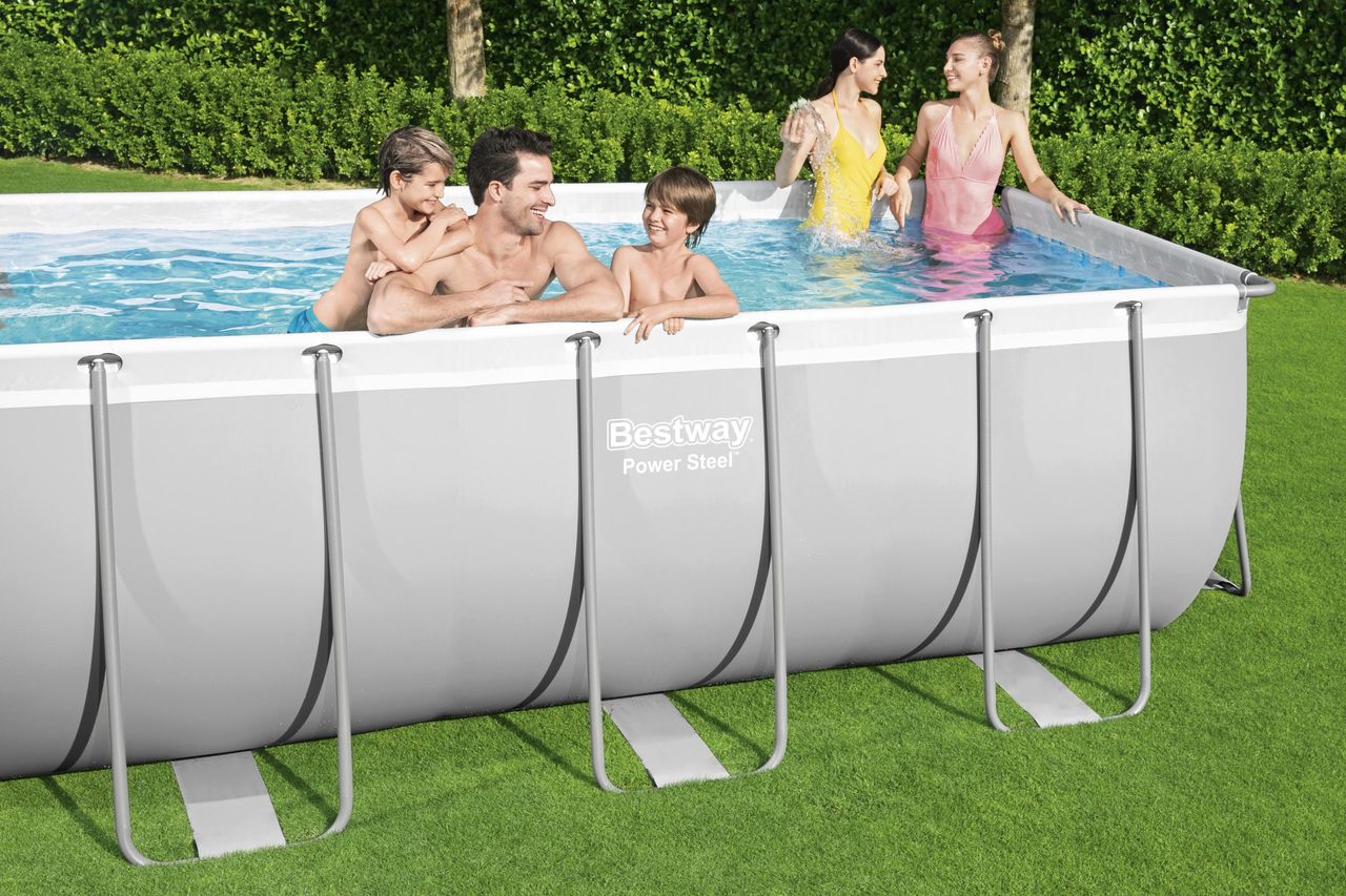 Bestway Power Steel™ Frame Pool-Set mit Filterpumpe 412 x 201 x 122 cm , lichtgrau, eckig