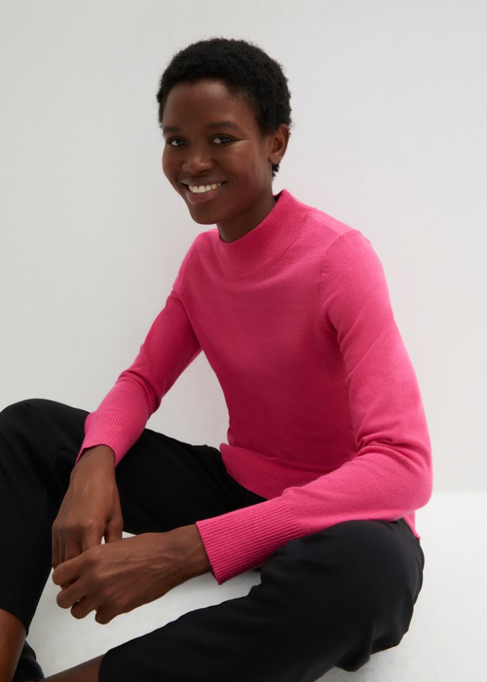 Basic Pullover mit Stehkragen mit recycelter Baumwolle