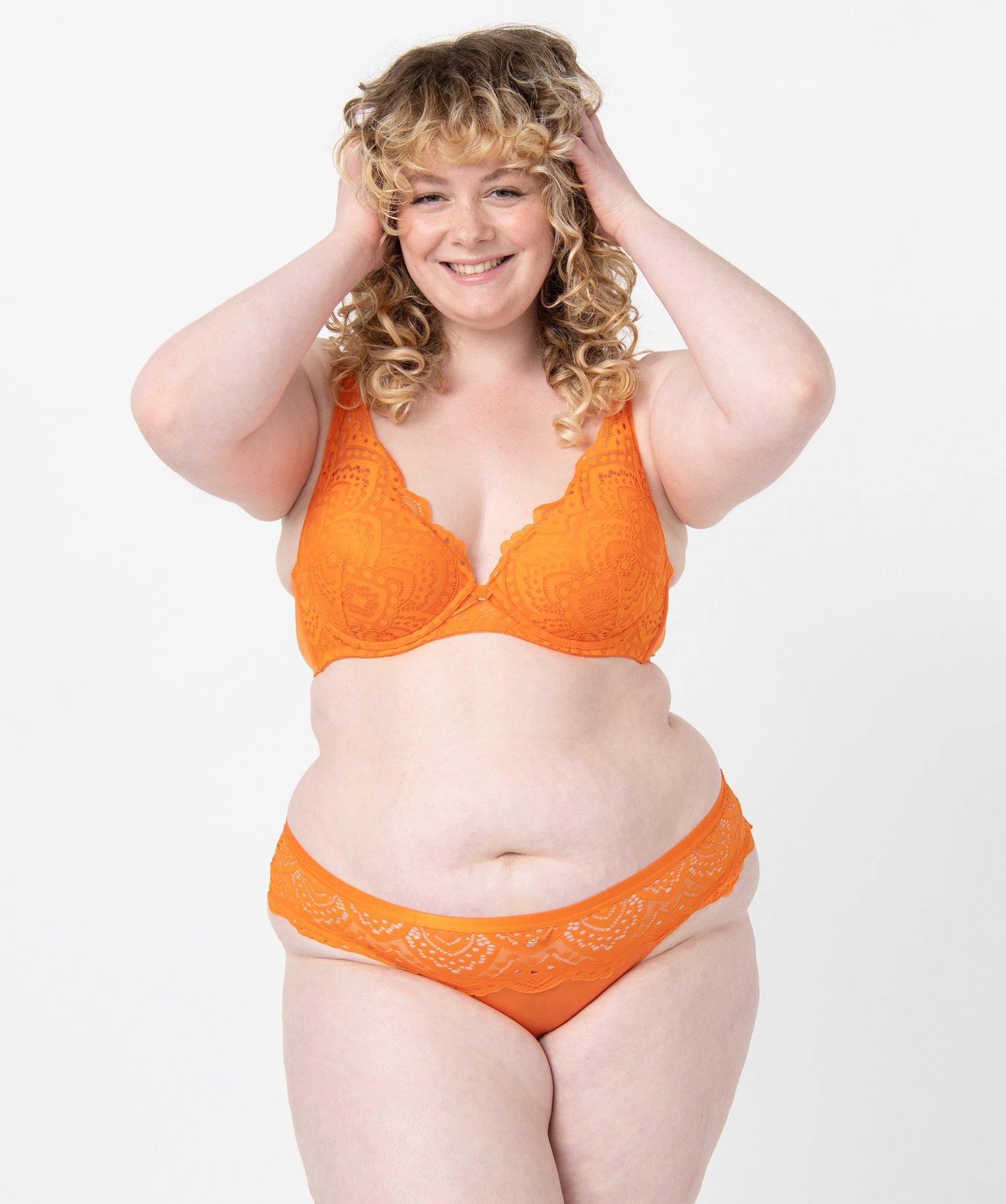 Culotte femme grande taille en dentelle et microfibre orange | GEMO