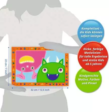 CreArt Lustige Monster - Malen nach Zahlen für Kinder ab 5 Jahren