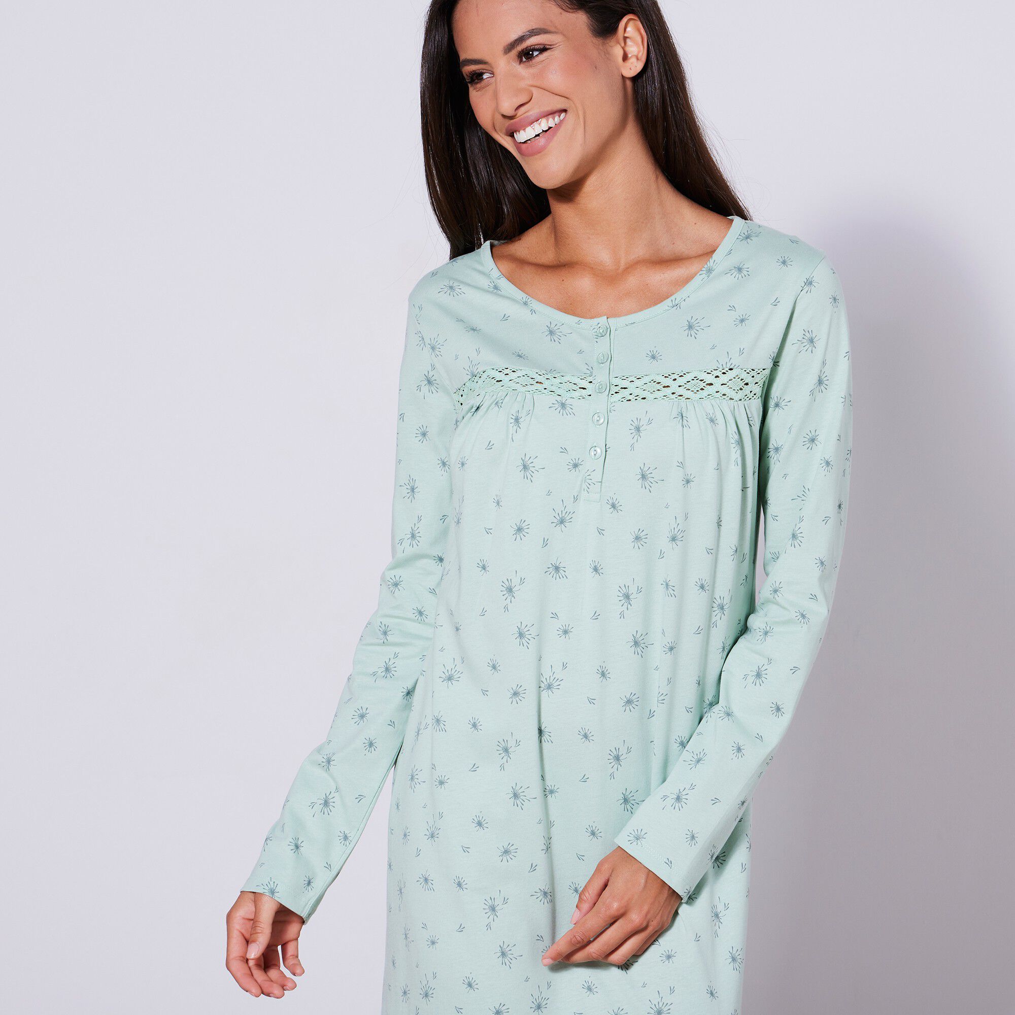 Chemise de nuit longue manches longues imprimée 
