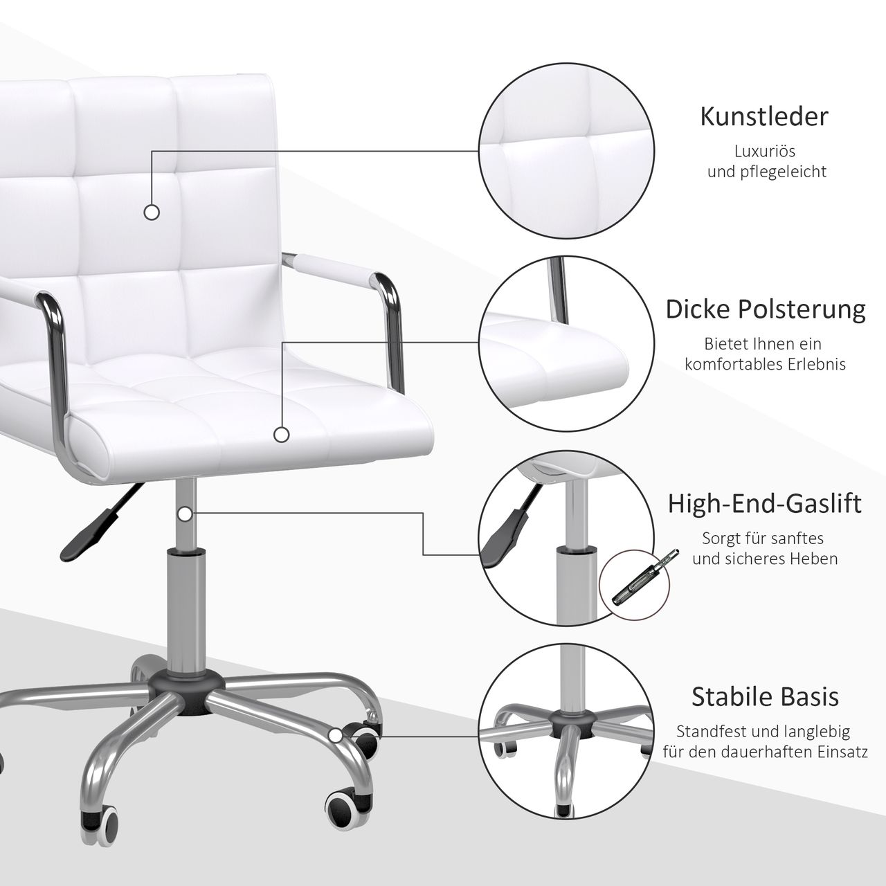 HOMCOM Drehstuhl , Metall PU Weiß