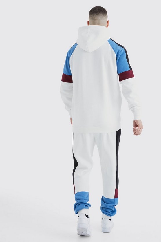 Tall Slim-Fit Man Colorblock Trainingsanzug mit Kapuze
