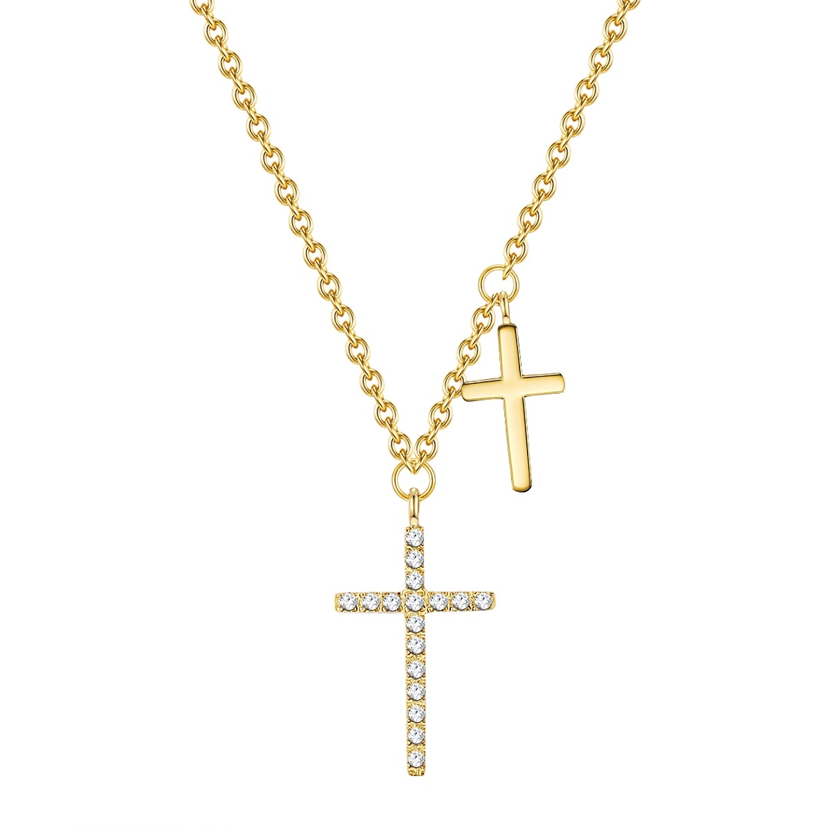 Halskette Kreuz Edelstahl Zirkonia in Gelbgold