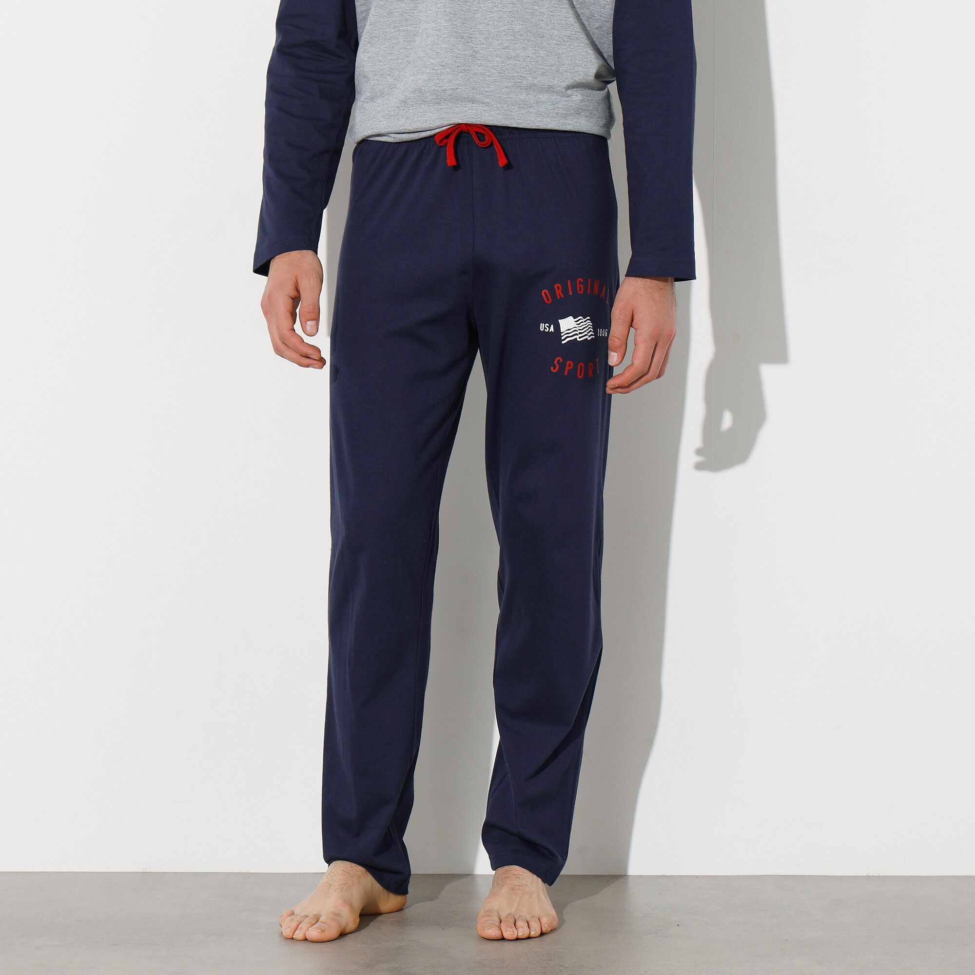 Pantalon de pyjama bleu marine imprimé placé