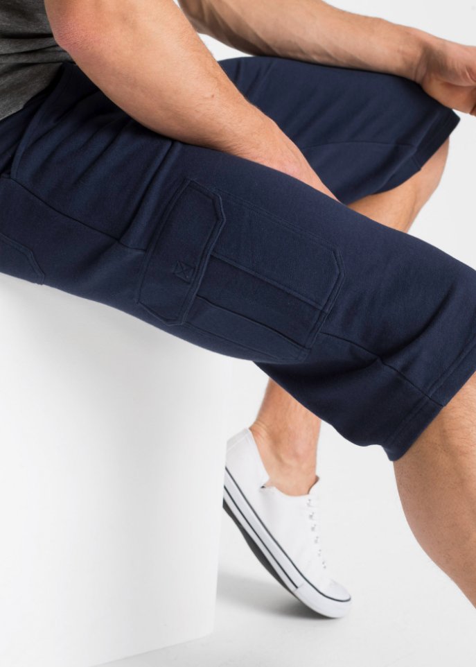 Long-Sweat-Bermuda mit Cargotaschen, Regular Fit