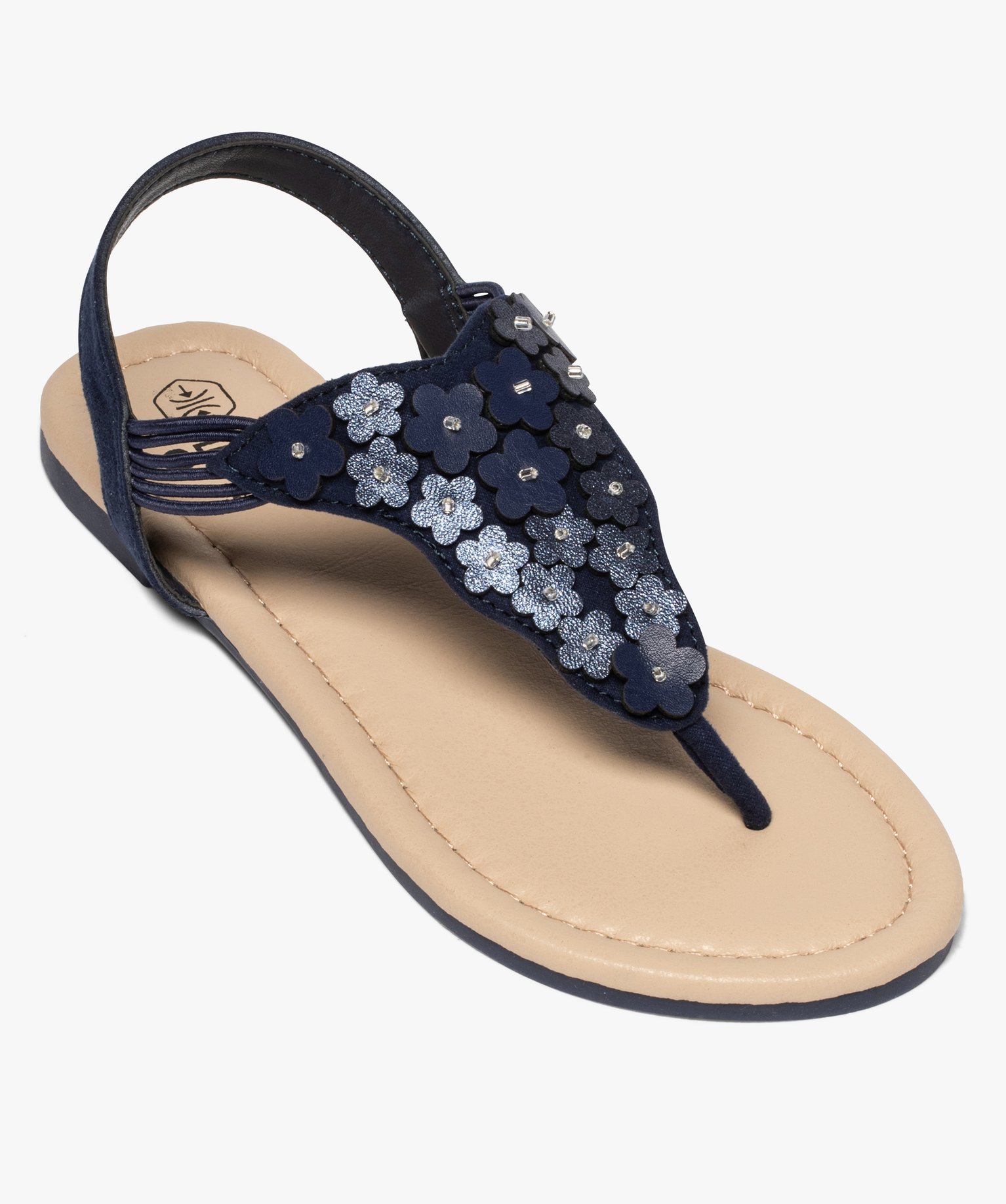 Sandales fille à entre-doigts fleuri et brides élastiques marine | GEMO