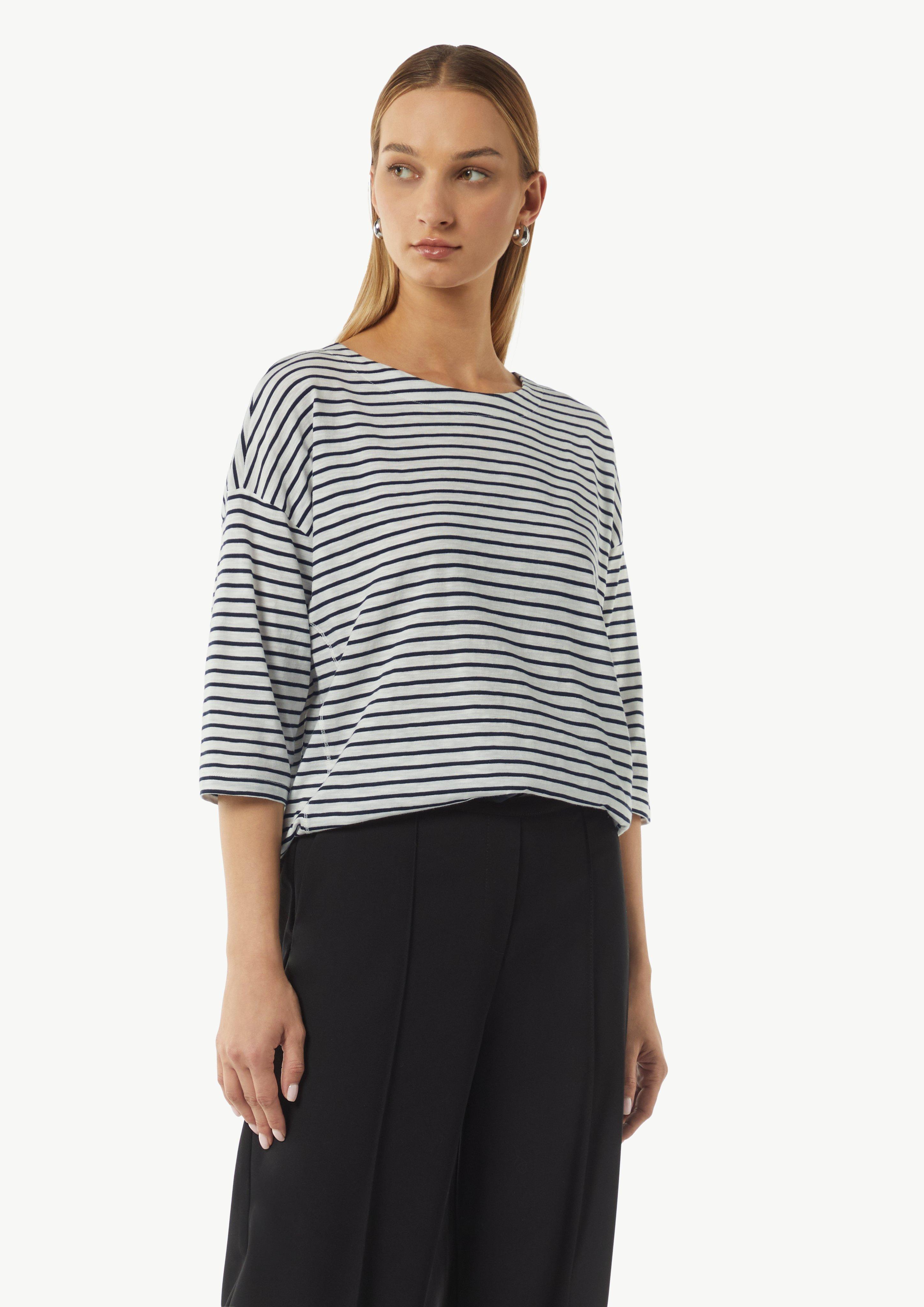 Gestreiftes T-Shirt mit 3/4-Arm - tiefblau