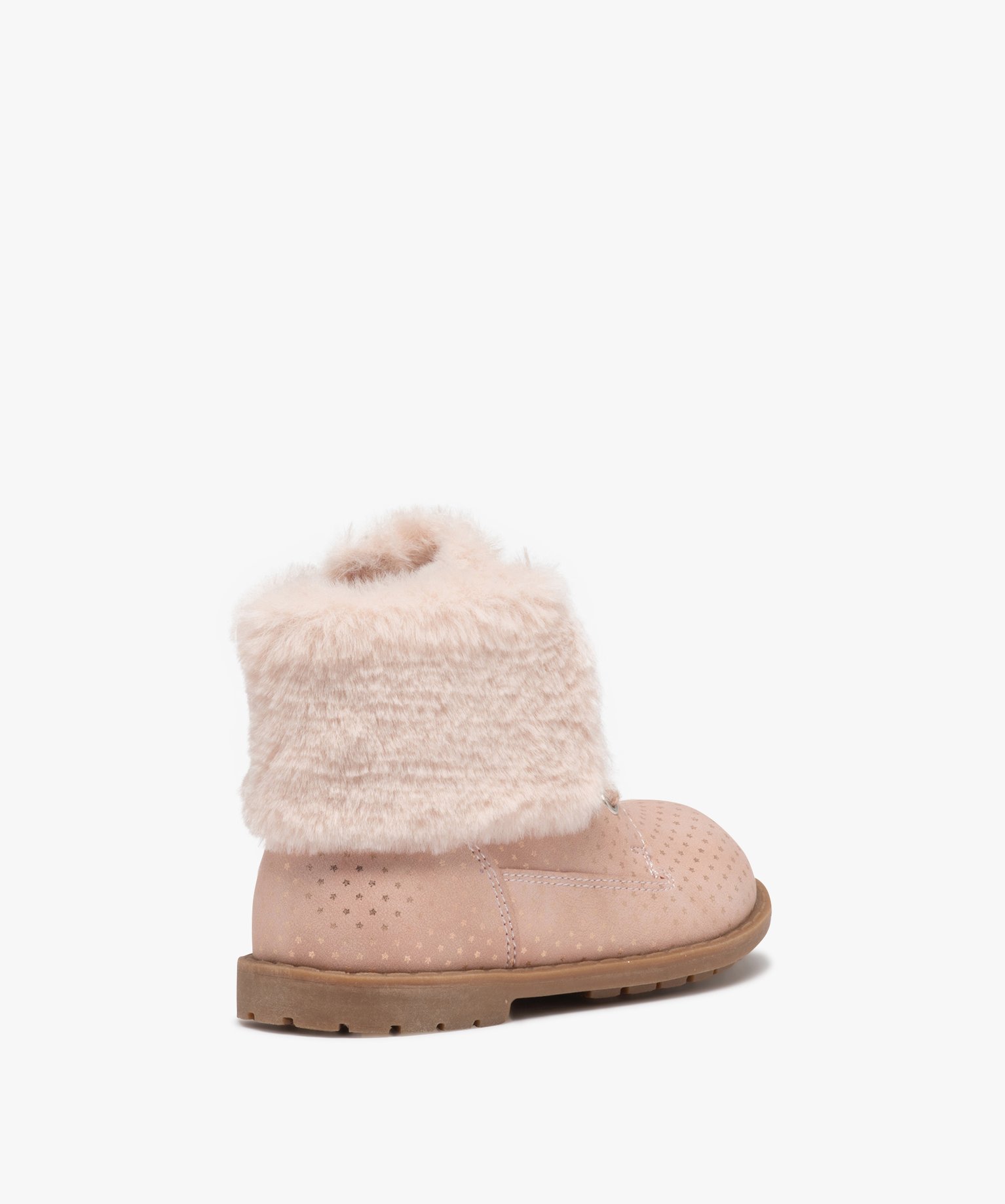 Boots fille unies à col retourné en peluche avec motif ét... rose | GEMO