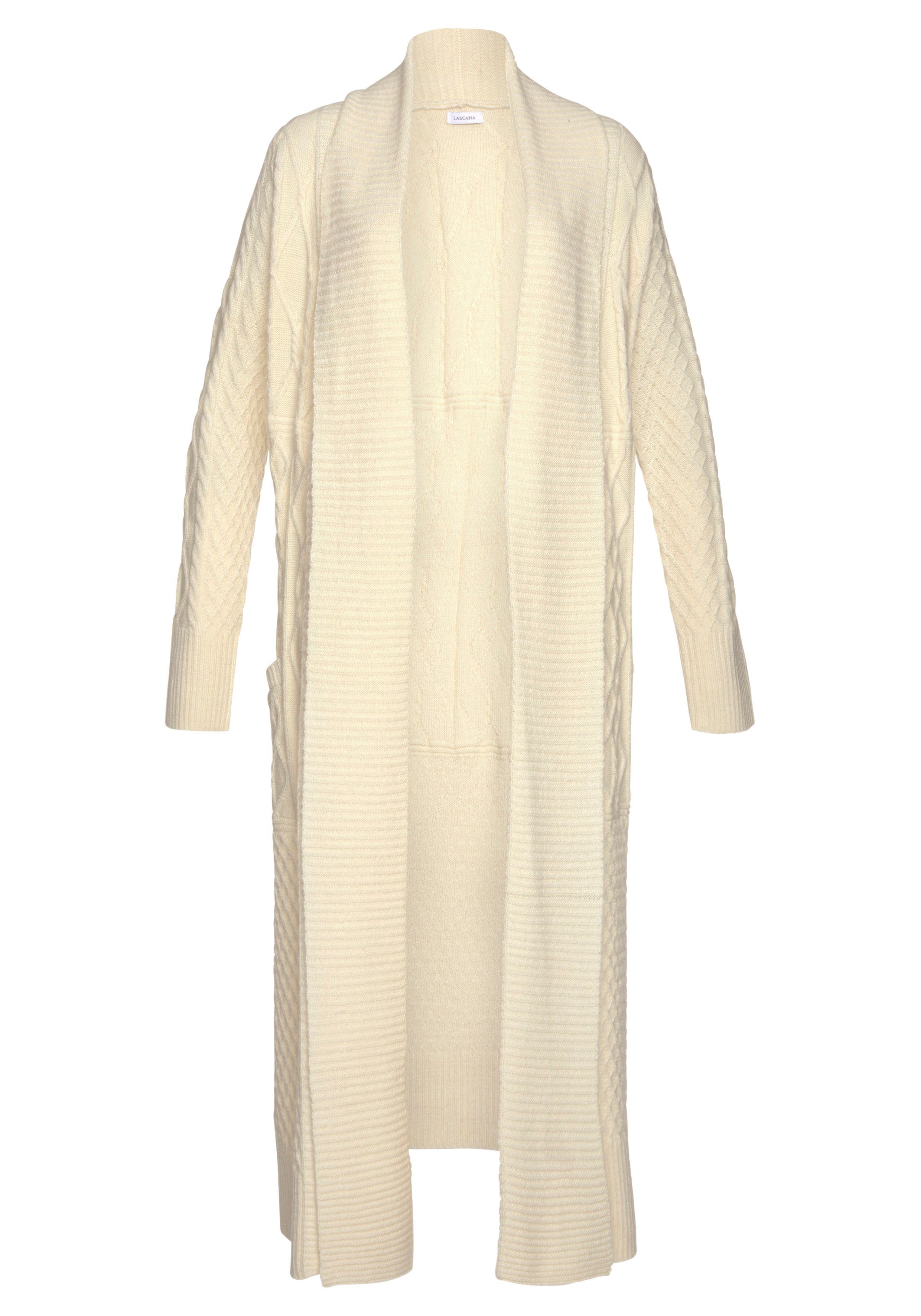 LASCANA Longstrickjacke in extralanger Form mit Ajourmuster