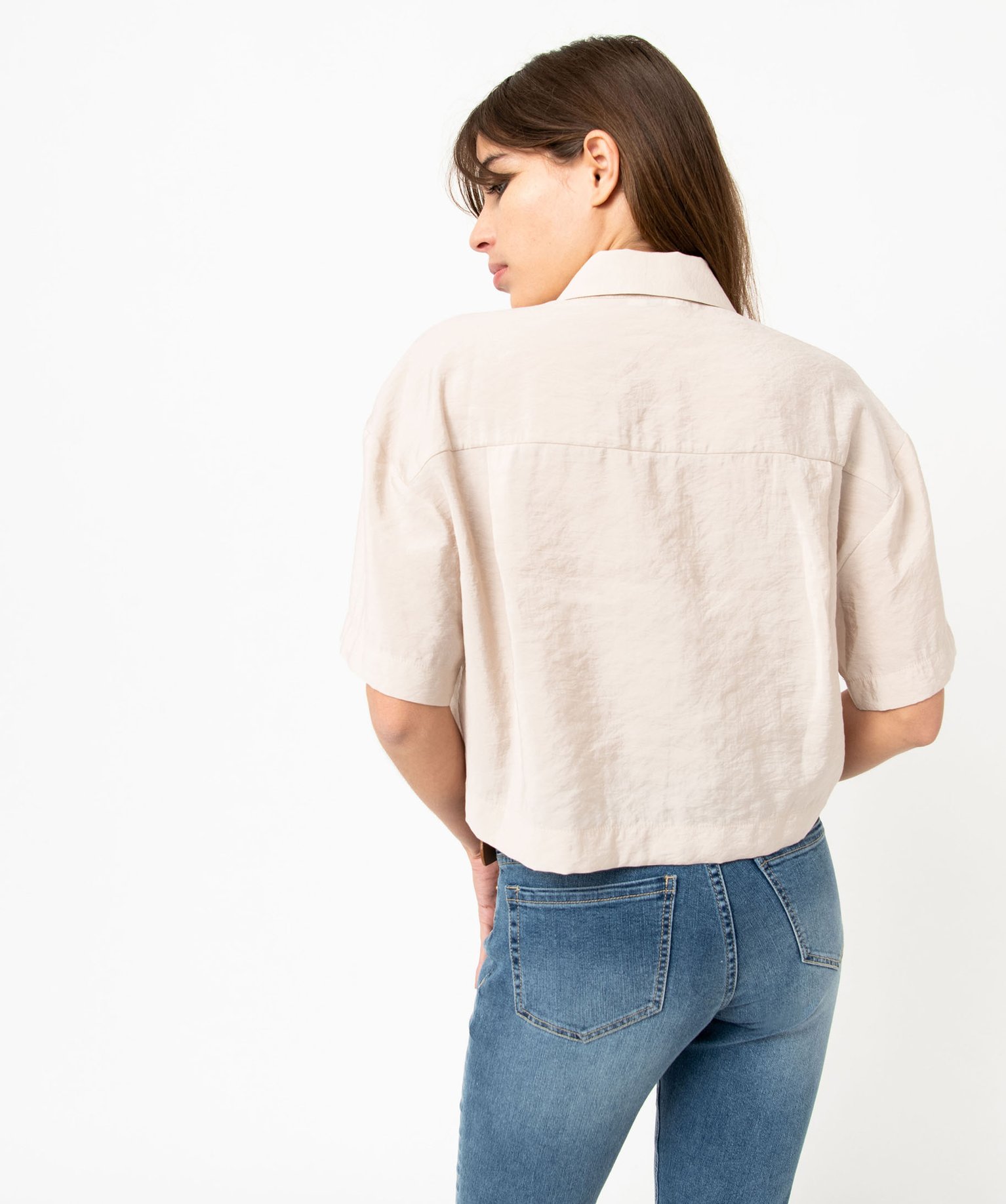 Chemise ample et courte à manches courtes en modal femme beige | GEMO
