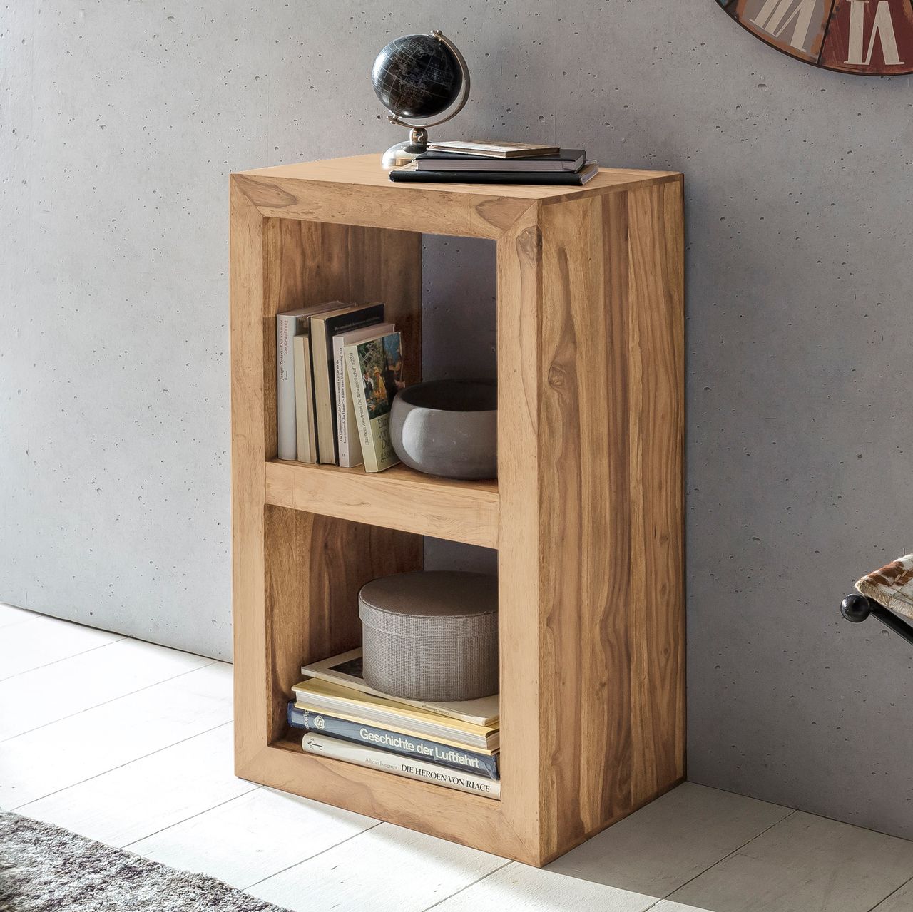 Wohnling Akazie Standregal Massiv 88 cm mit 2 Böden Massivholz