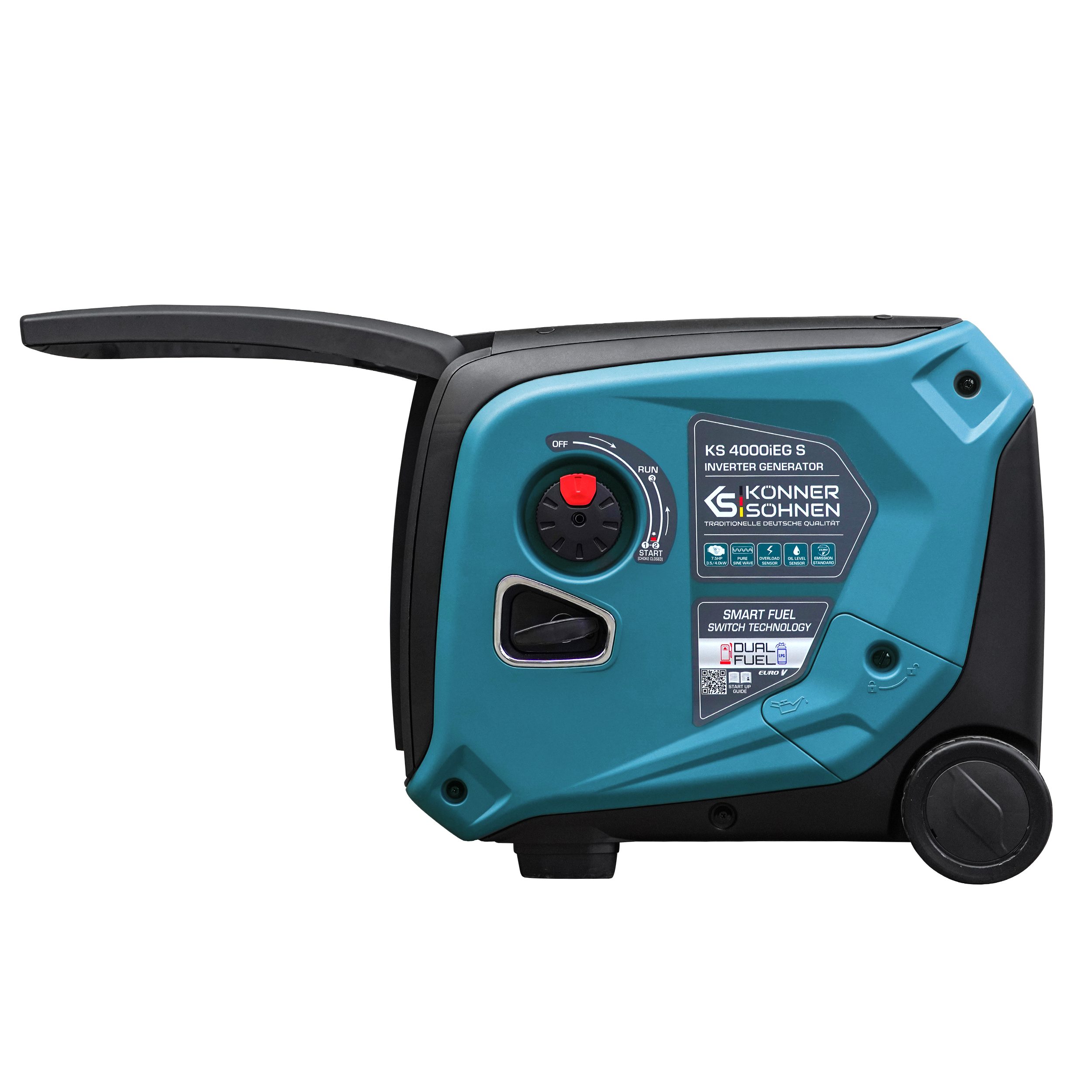 Könner & Söhnen Stromerzeuger KS 4000iEG S, 4,00 in kW, (66 dB Lpa 7m, 2хSchuko 230 V, 2 USB-Anschlüsse, 1-tlg., LED-Anzeige, einfacher Elektrostart, ECONOMY-Modus), Kupferwicklung, Kurzschluss- und Überlastschutz, EURO V