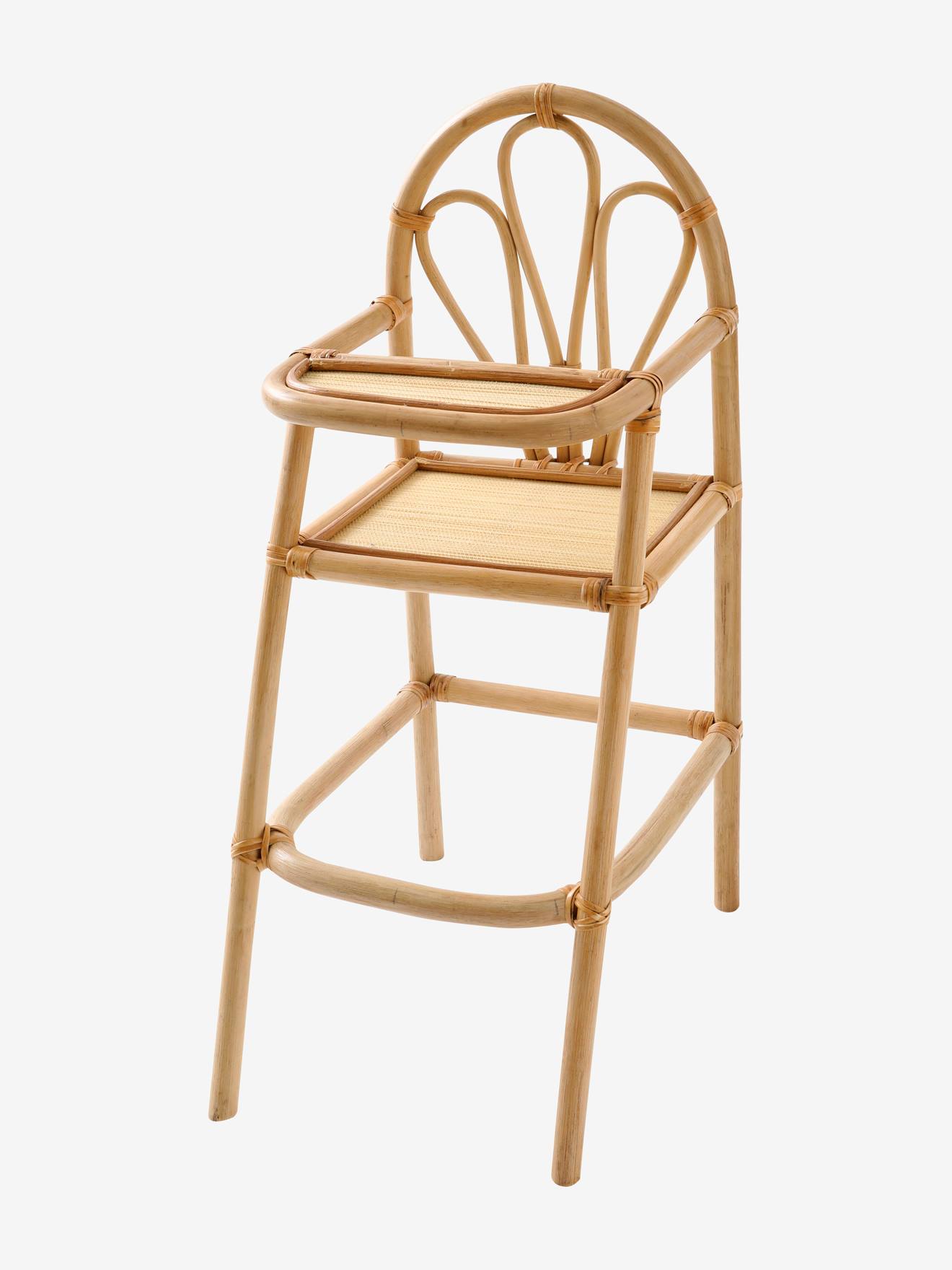 Chaise haute poupon en rotin beige