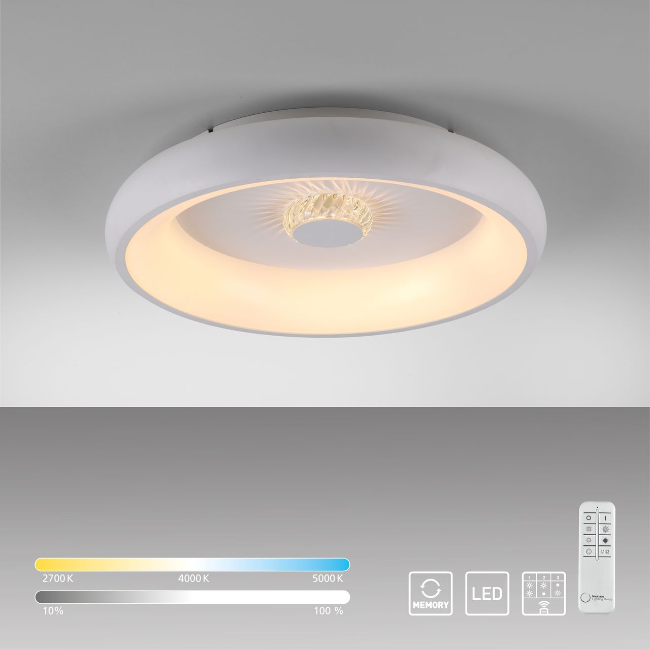 JUST LIGHT LED Deckenleuchte VERTIGO, CCT, dimmbar, Fernbedienung, Ø46,5 cm, Kristall-Effekt