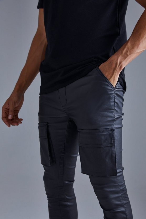 Beschichtete Skinny Cargo-Hose