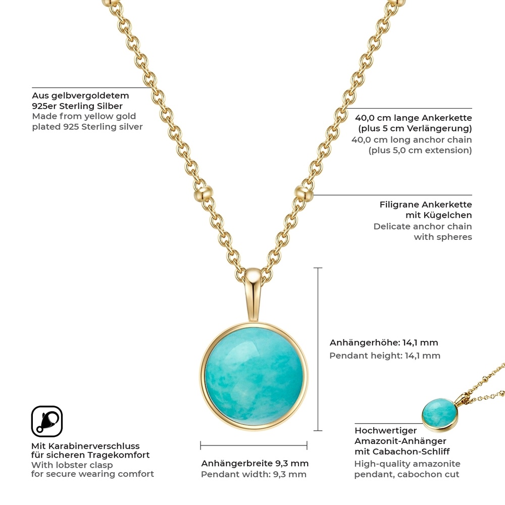 Glanzstücke München Collier en argent Argent sterling Amazonit en Or jaune collier