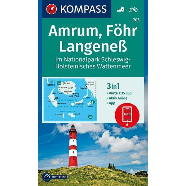 Amrum, Föhr, Langeneß im Nationalpark Schleswig-Holsteinisches Wattenmeer 1:35 000 - Wanderkarte