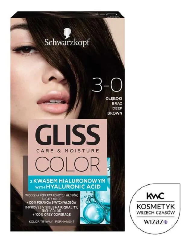 Фарба за косу Gliss Color 3-0 тамно смеђа.