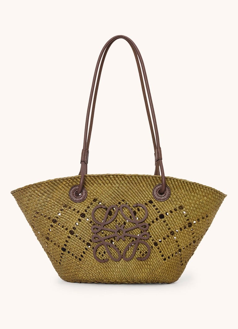 LOEWE Anagram Basket Mala torba za kupovinu od rafije s detaljima od teleće kože